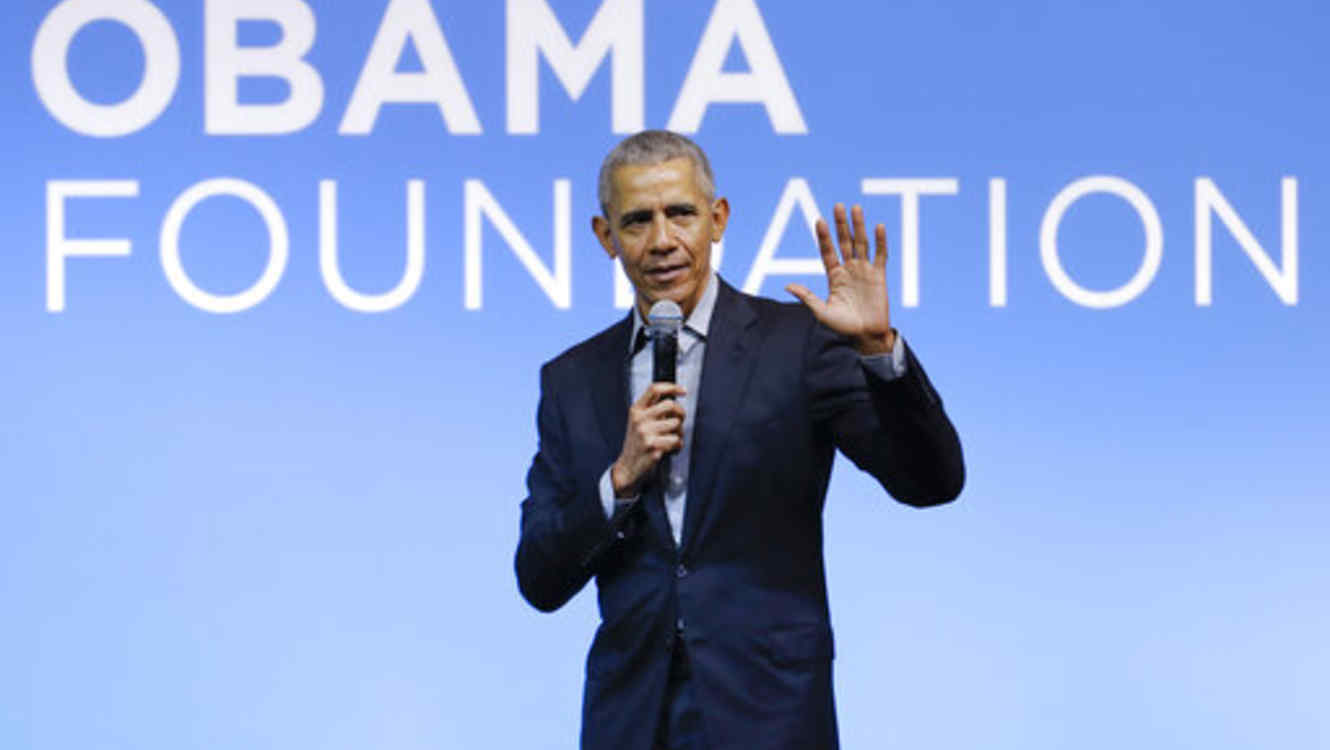Former U.S. President Barack Obama gesture as he attends the "values-based leadership" during a plenary session of the Gathering of Rising Leaders in the Asia Pacific, organized by the Obama Foundation in Kuala Lumpur, Malaysia, Friday, Dec. 13, 2019. (AP Photo/Vincent Thian)